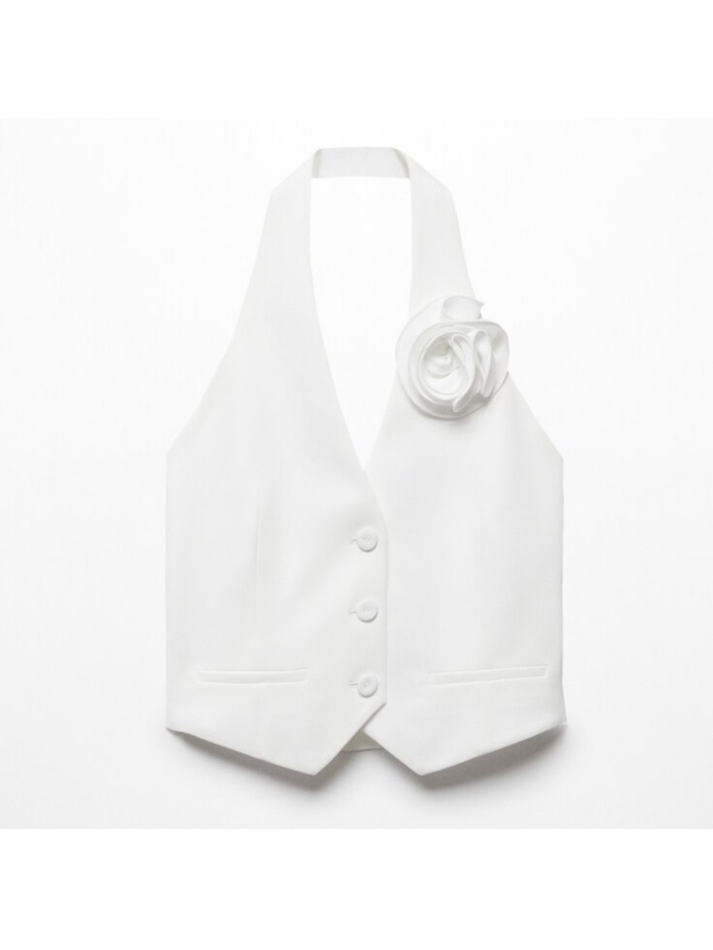 Mango White Floral Appliqué Halter Vest Crop Top Size Medium Bridal - Picture 3 of 6